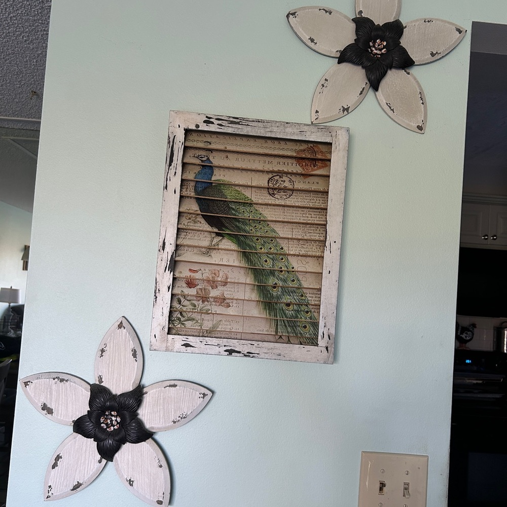 Peacock Wall Art with Floral Accents